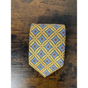 JZ Richards Tie Silk Pastel Yellow Blue Diamond Geometric 60" USA